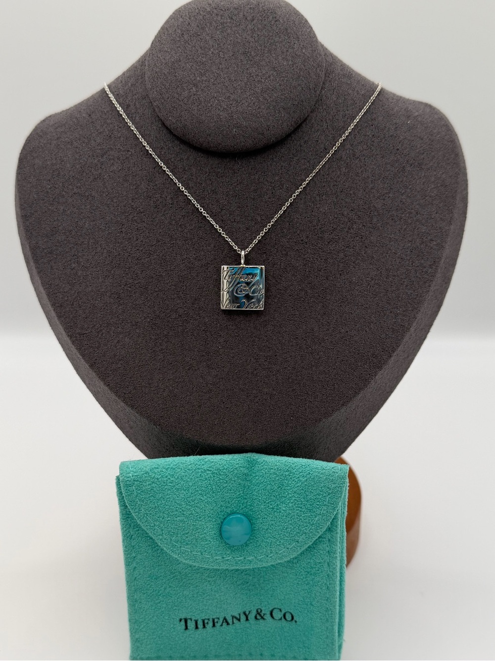 16” Tiffany & Co. Silver NY Notes Square Wavy Pendant Necklace in Pouch Rare - Picture 2 of 13